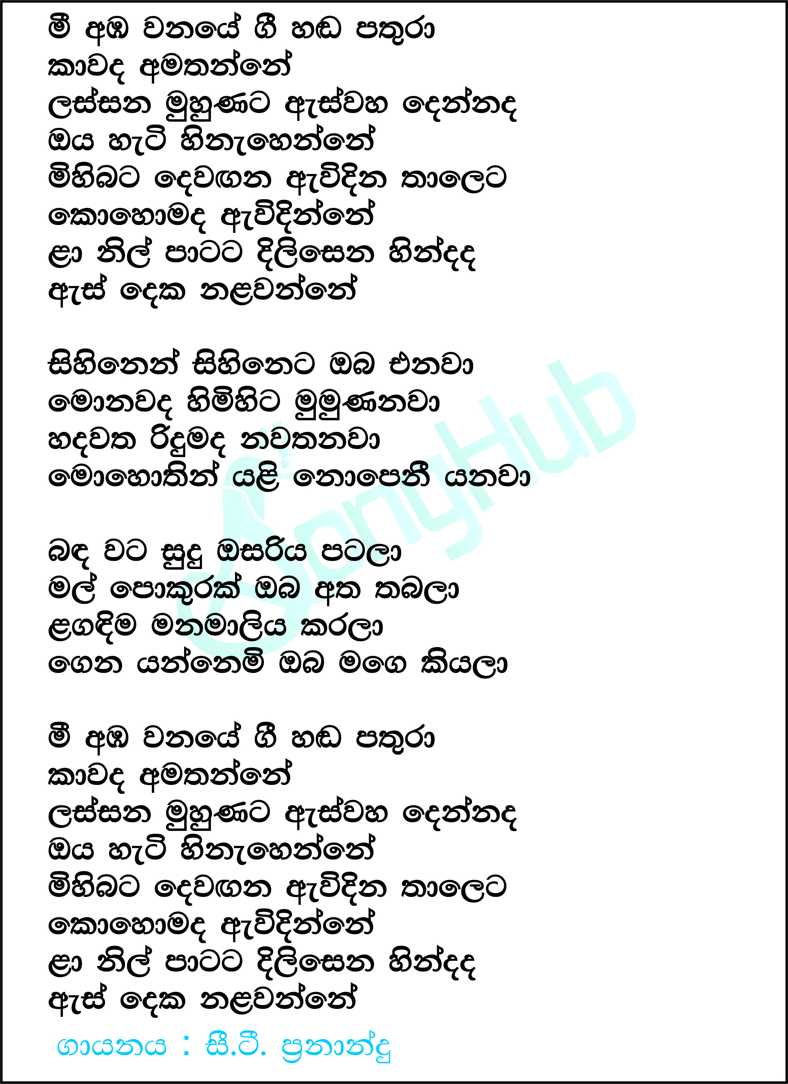 Mee Amba Wanaye Gee Hada Pathura Lyrics