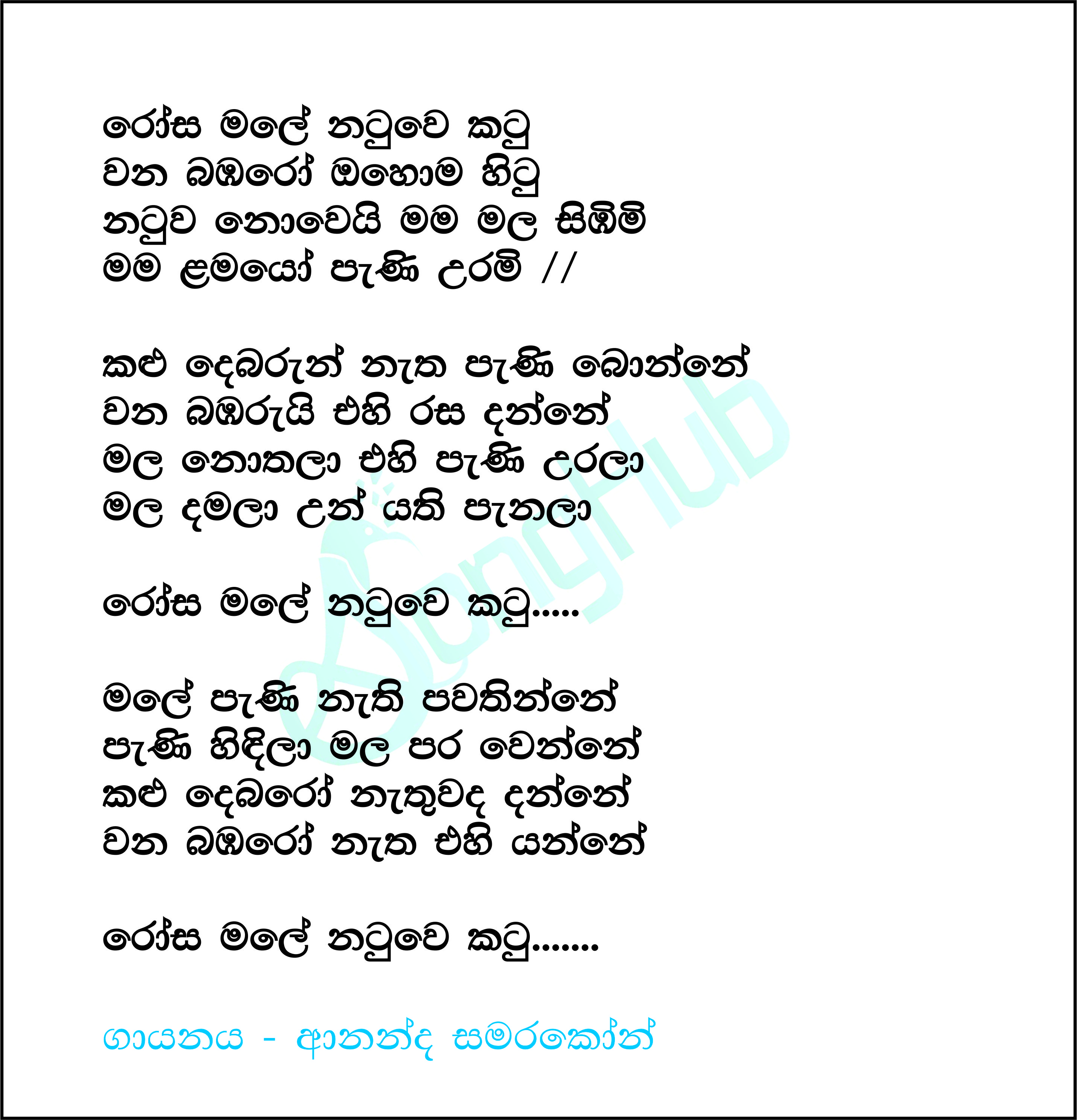 Rosa Male Natuwe Katu Lyrics