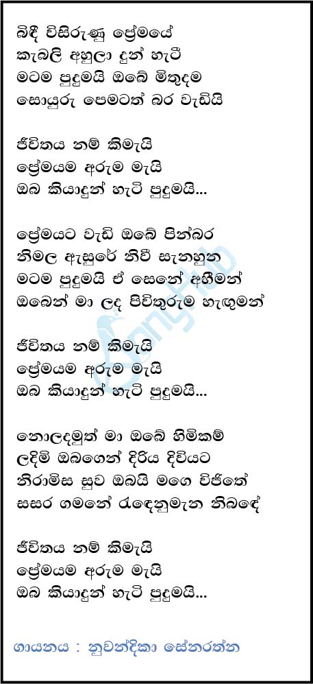 Bindee Wisirunu Premaye Lyrics