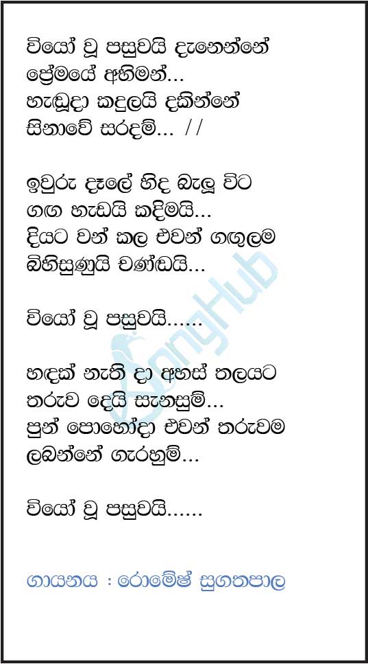 Viyo Wu Pasuwai Danenne (Ma Nowana Mama) Lyrics