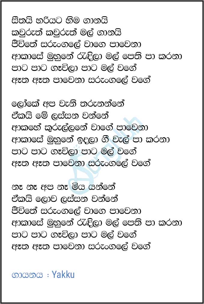 Seethai Hariyata Hima Ganai (Jeewithe Sarungale) Lyrics