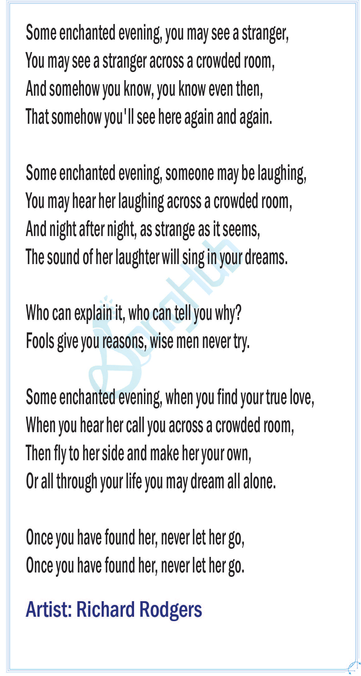 Some Enchanted Evening (Ma Nowana Mama) Lyrics