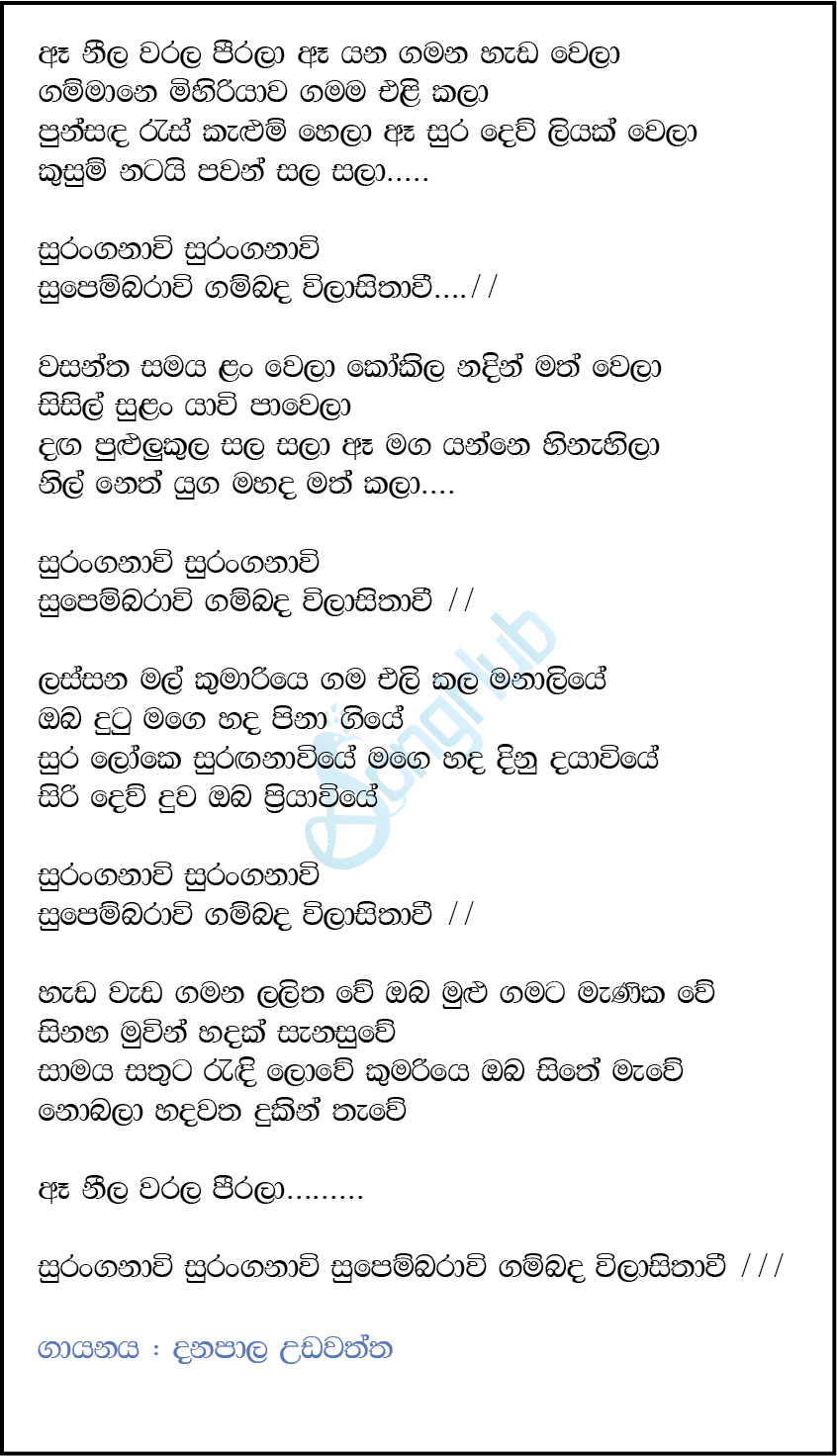 Ae Neela Warala Peerala (Sanuhare) Lyrics