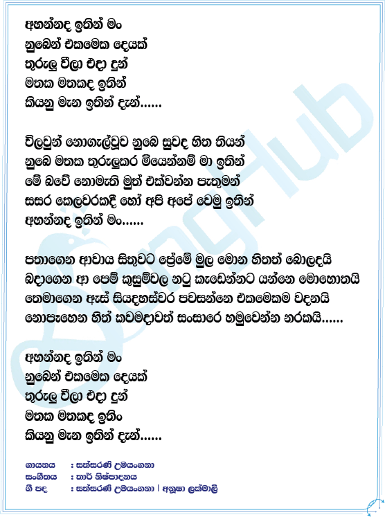 Ahannada Ithin Man Lyrics