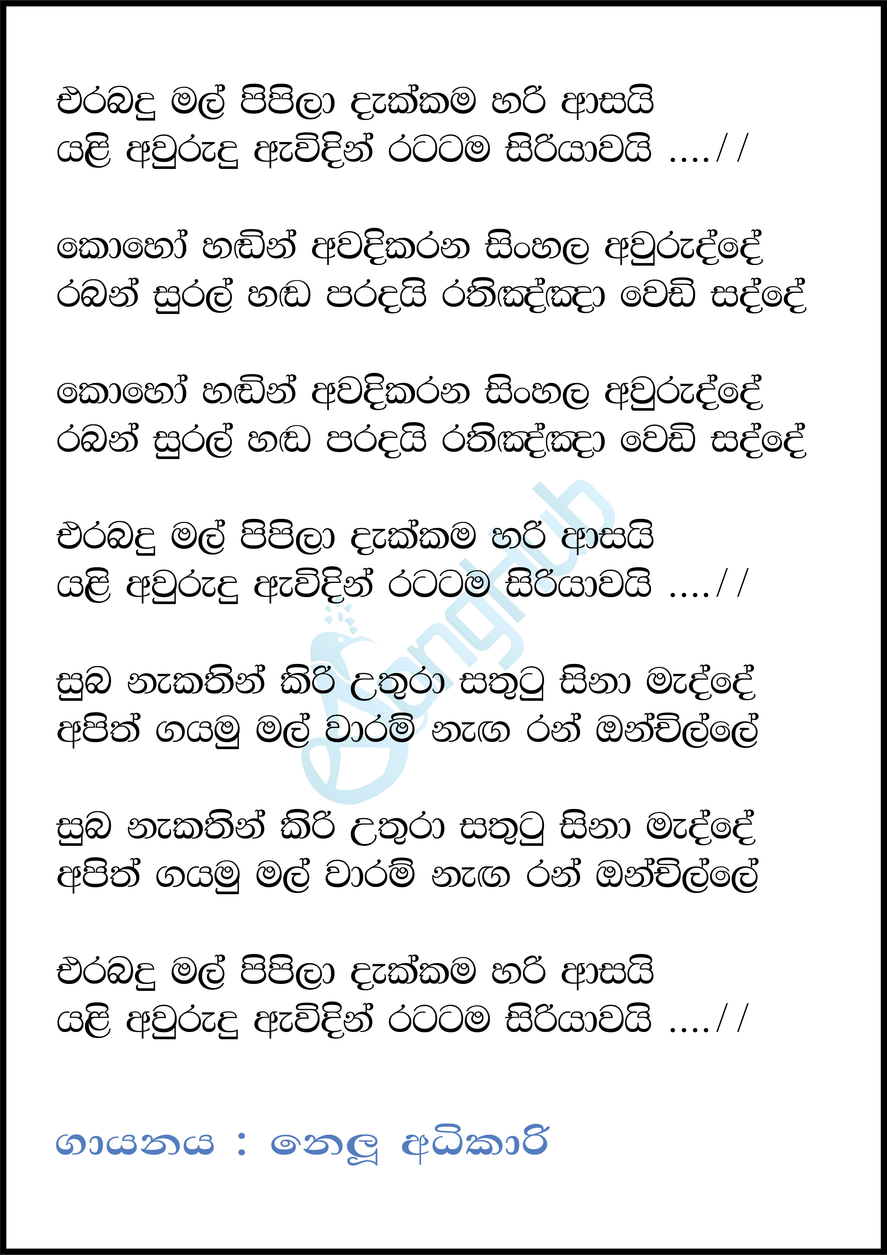 Erabadu Mal Pipila (AI Cover) Lyrics