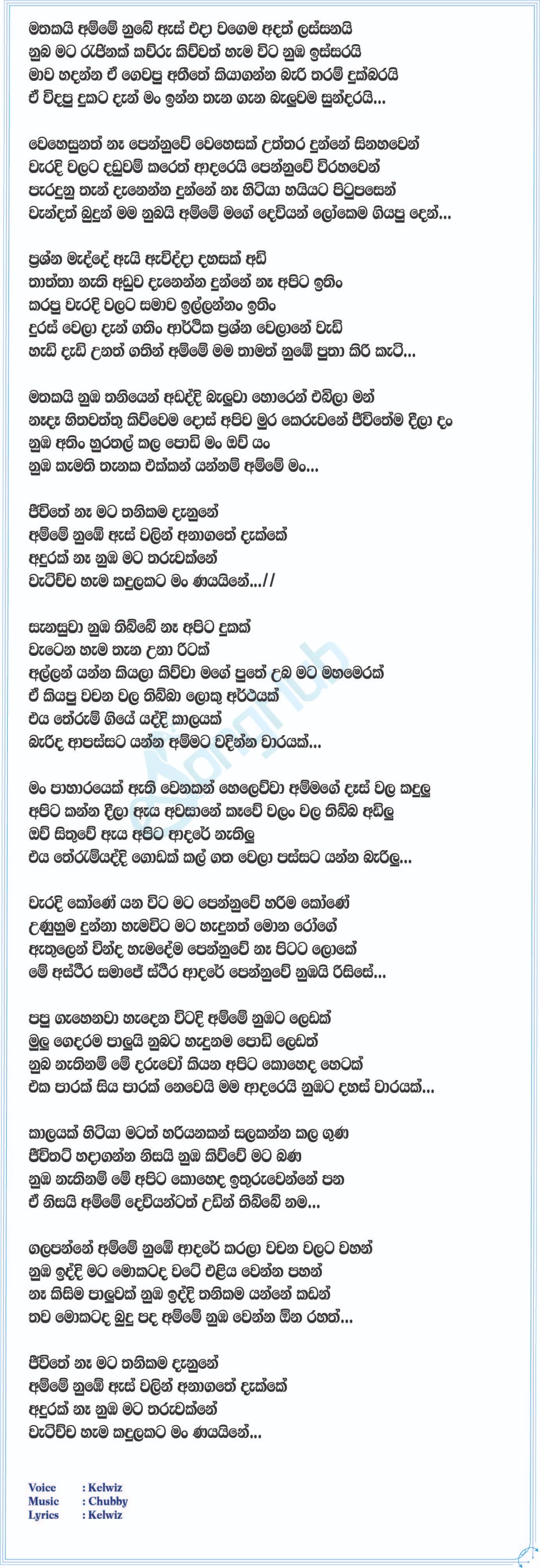 Mathakai Amme Lyrics