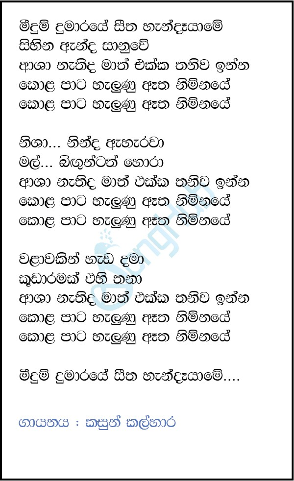 Meedum Dumaraye (Piyum Neela Vila) Lyrics
