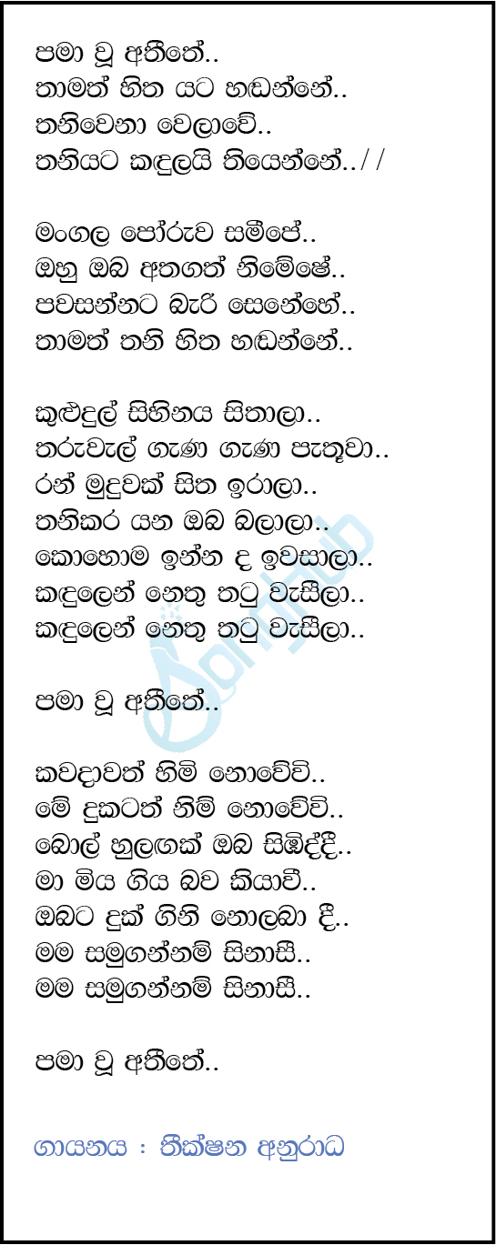 Pamawu Atheethe (Live) Lyrics