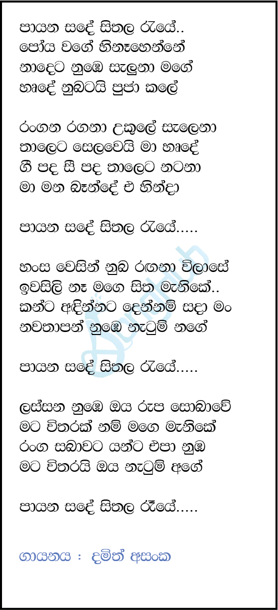 Payana Sande Seethala Raye (Live) Lyrics