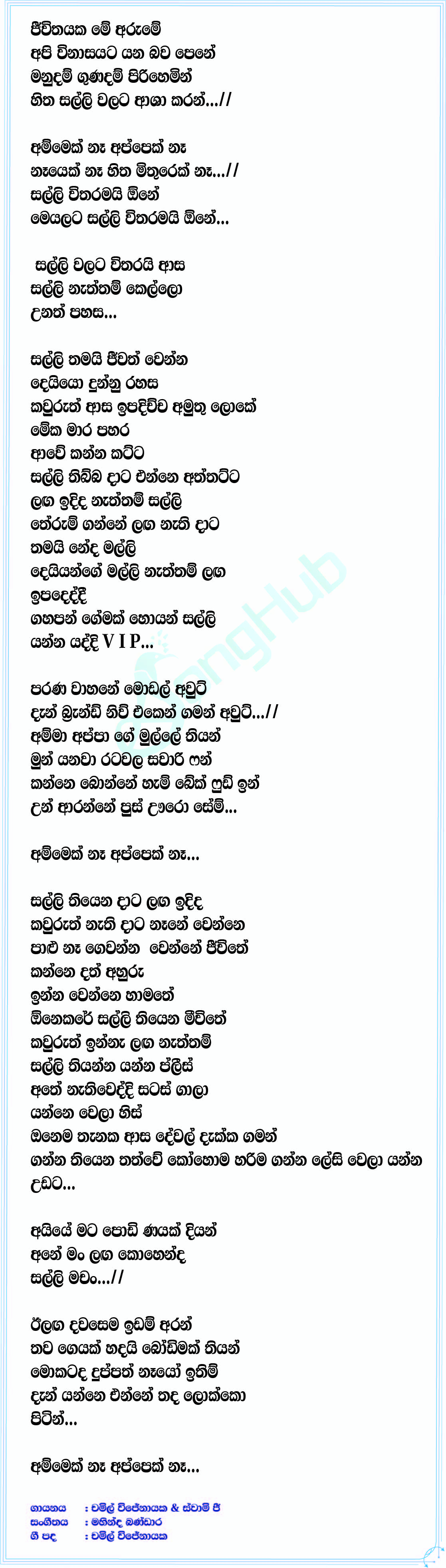 Salli Vitharamai One Lyrics